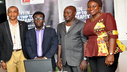 (L-r): Habeeb Shomoye, marketing manager; Israel Bolaji, public relations manager,  both from StarTimes; Sabo Haruna, deputy director, regulation and monitoring and Maryam Issa, deputy manager,  both National Lottery Regulatory  Commission, at the startimes Final Promo Draw in Abuja.